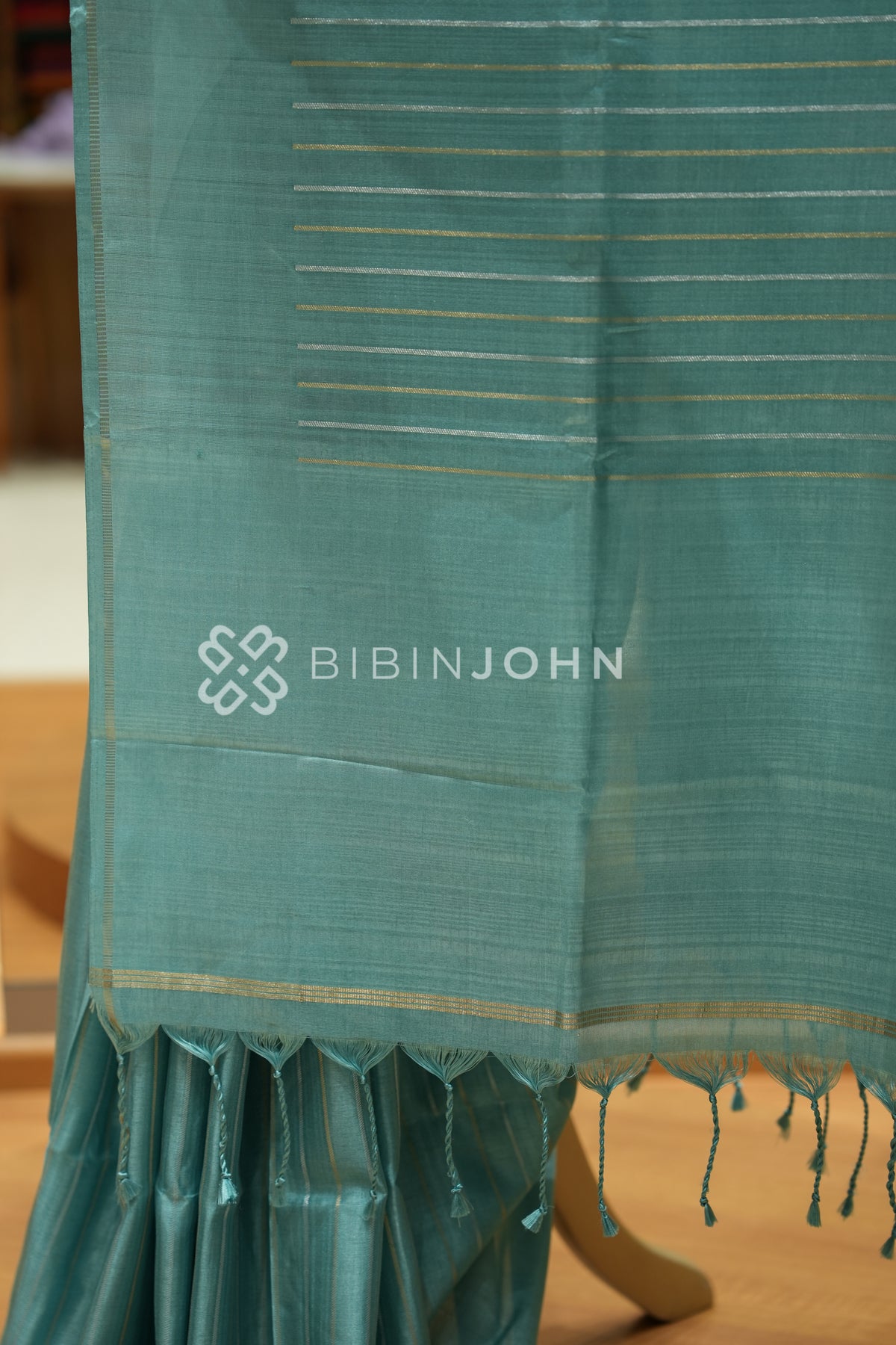 Semi Tussar Weaving Saree For Women  Seafoam Green BJ2311