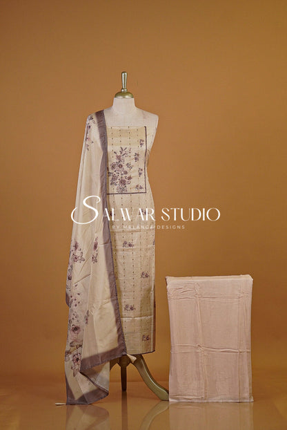 Semi Tusser Embroidery Salwar Suits AC0132