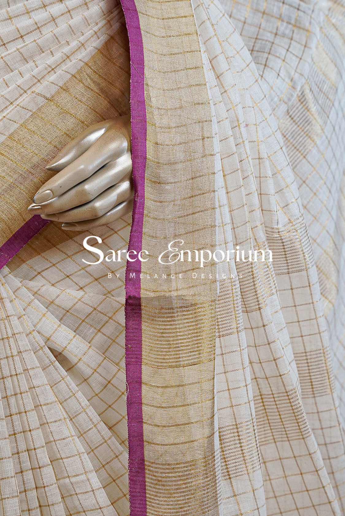 Linen Check Saree For Women MDS0267