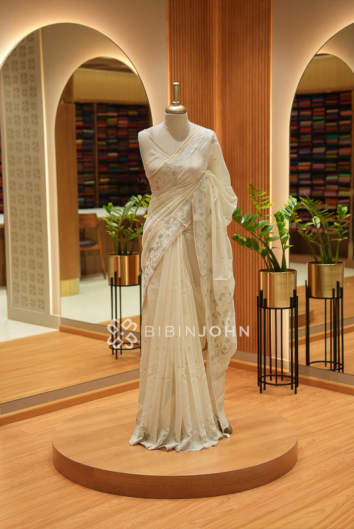 Chanderi Embroidery Saree For Women Ivory Cream BJ2663