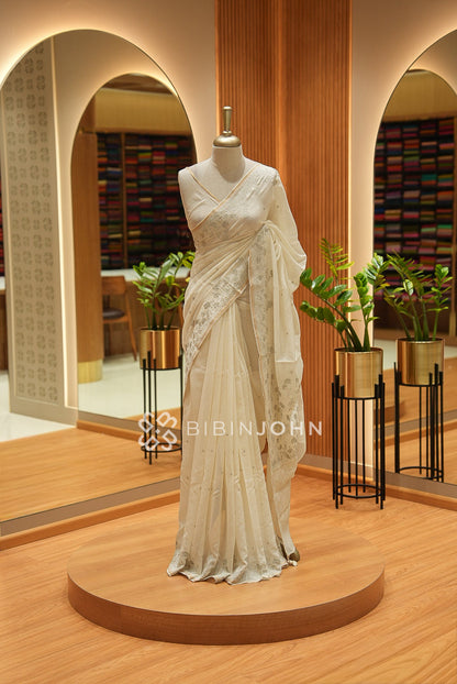 Chanderi Embroidery Saree For Women Ivory Cream BJ2663