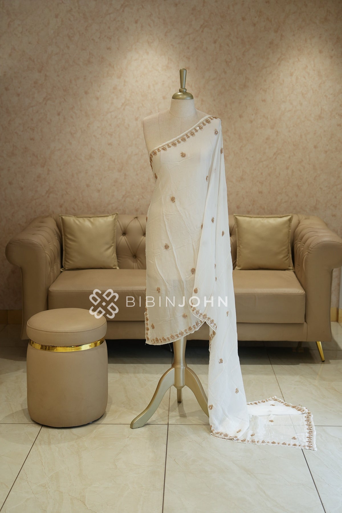 Chiffon Embroidery Dupatta For Women Ivory White BJ2427