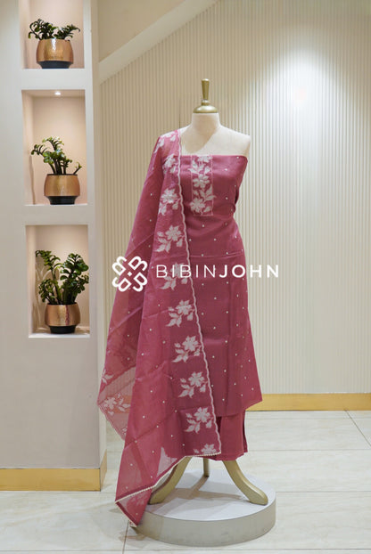 Cotta Embroidery Unstitched Salwar Suit Material Dusty Rose Pink BJ2835