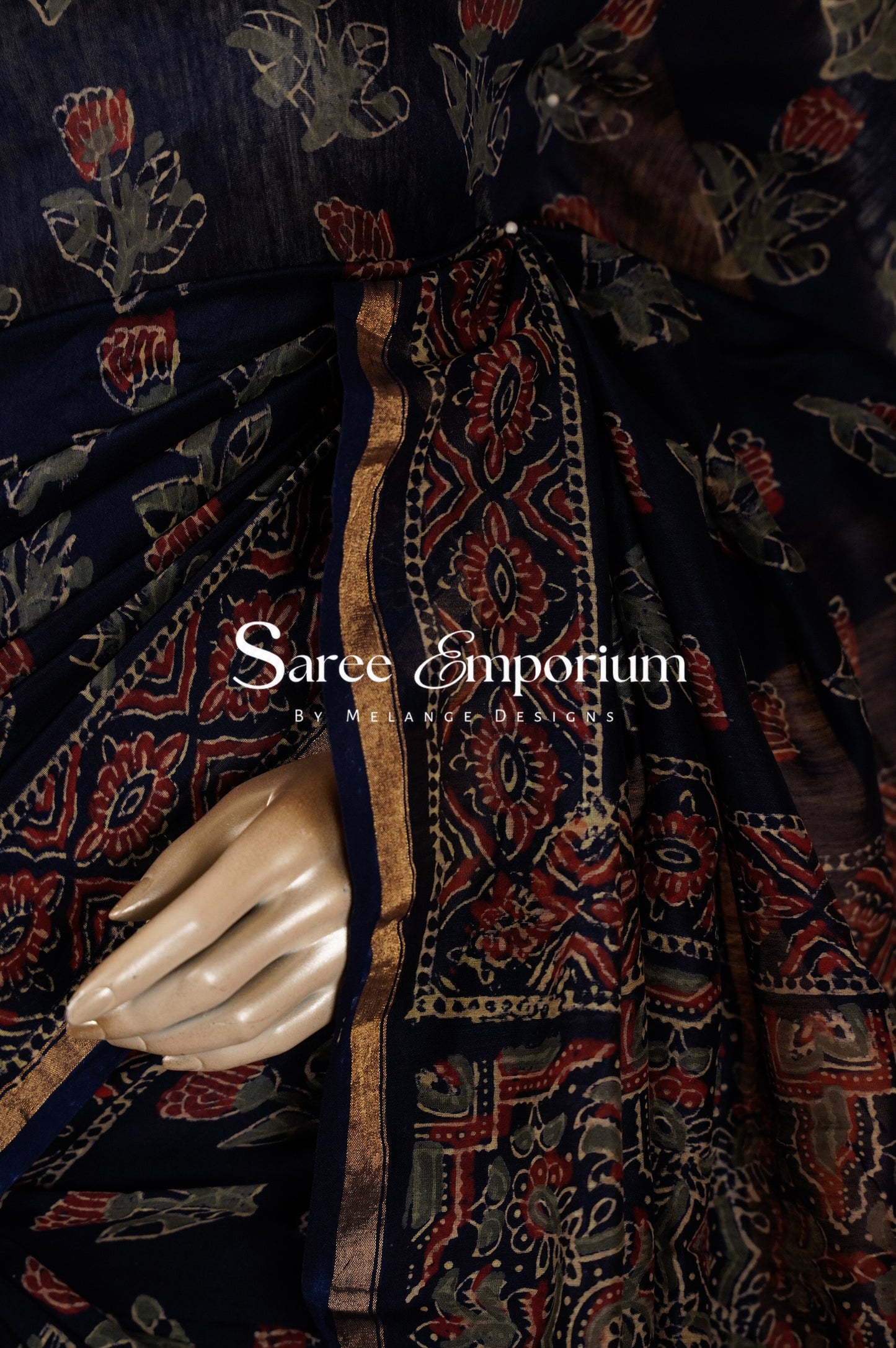 Printed Ajrakh Saree MDS0102