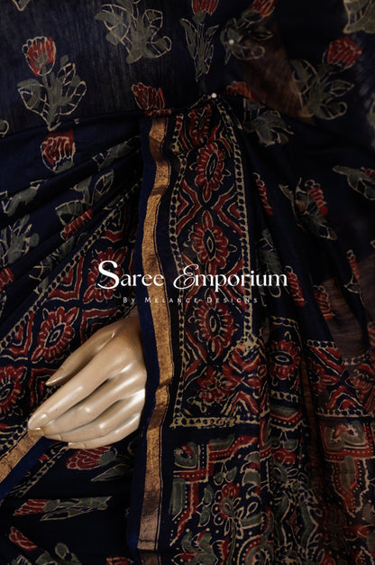 Printed Ajrakh Saree MDS0102