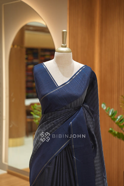 Semi Tussar Weaving Saree For Women Navy Blue BJ2648