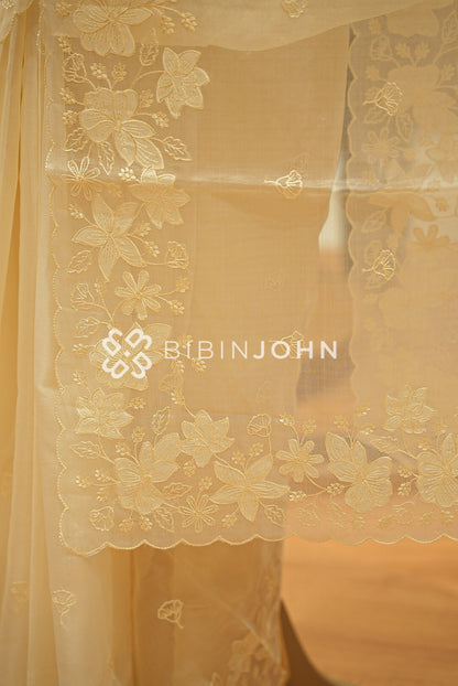Organza Embroidery Saree Butter-Yellow BJ1020