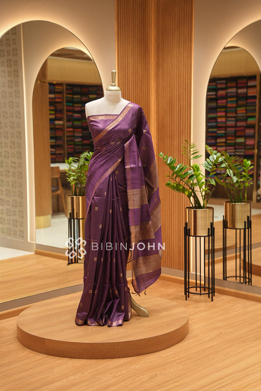 Tusser Silk Saree For Women Plum Purple BJ1659
