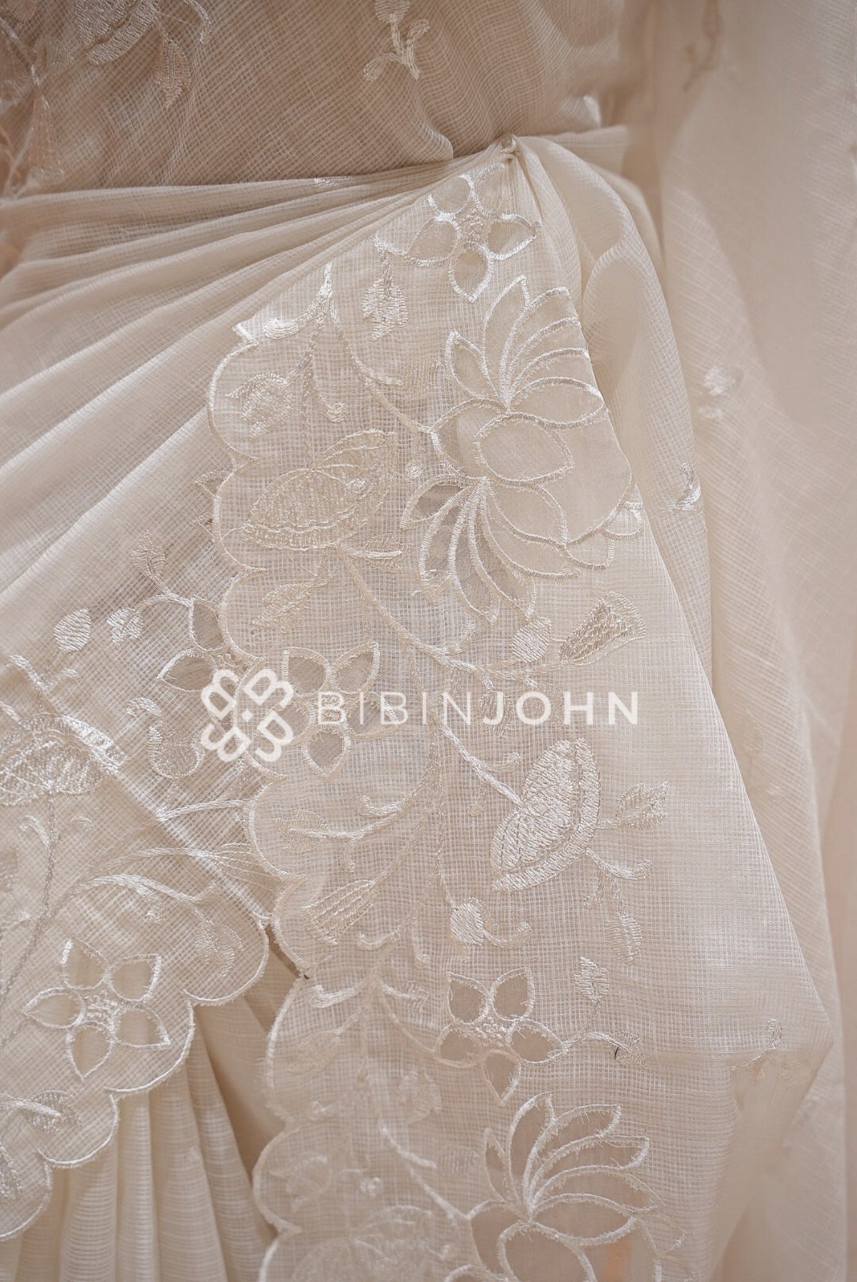 Cotta Applique Saree White BJ1016