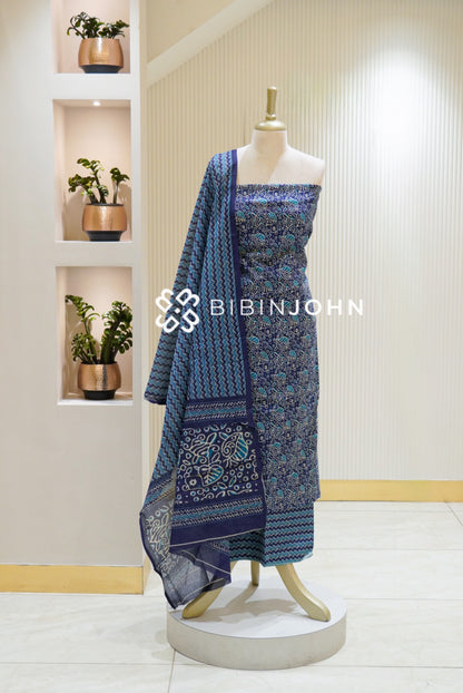 Printed Cotton Unstitched Salwar Suit Material Navy Blue BJ2623