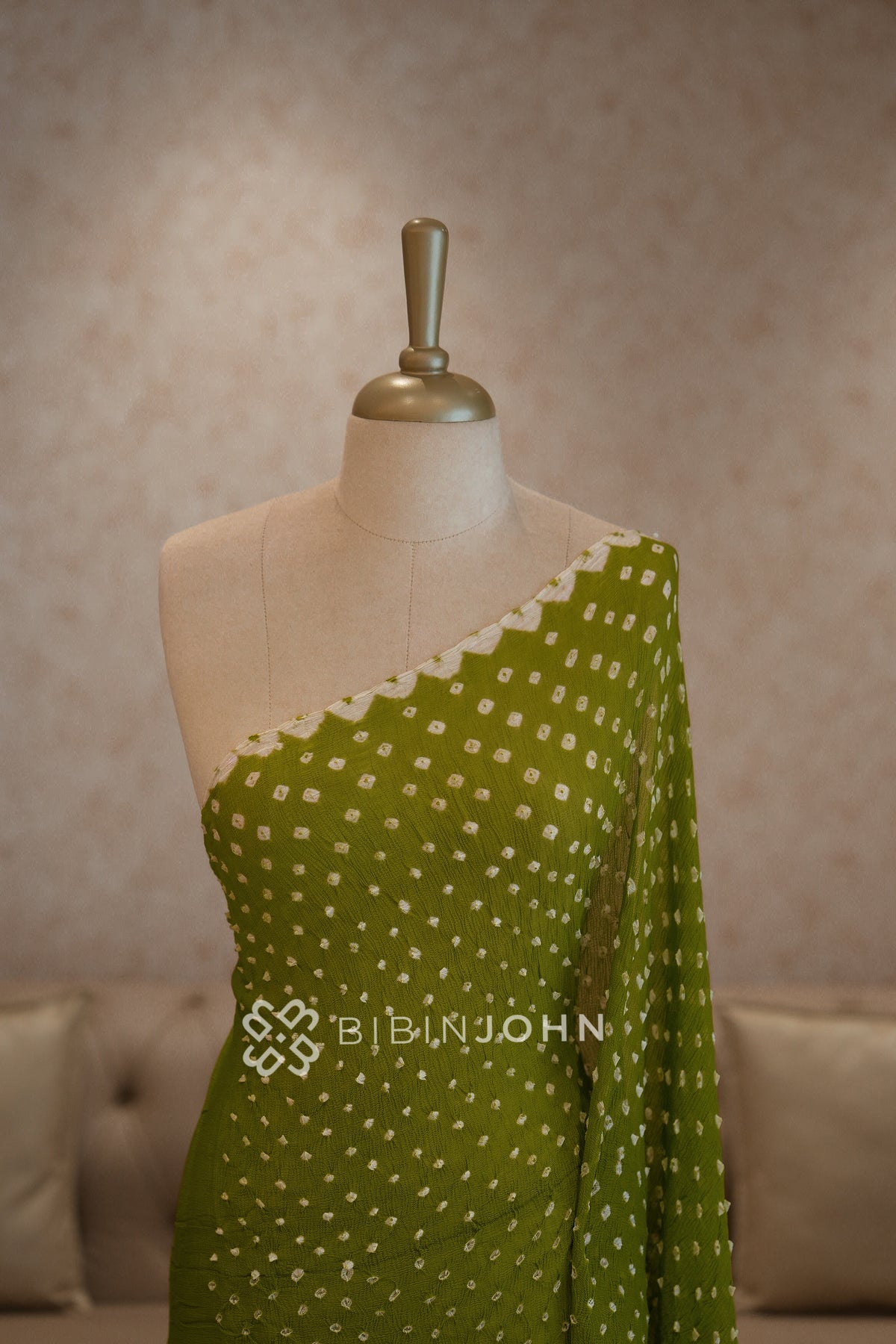 Chiffon Bandhani Dupatta For Women Olive Green BJ2426