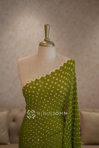 Chiffon Bandhani Dupatta For Women Olive Green BJ2426