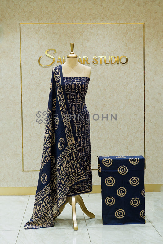 Cotton Hakoba Unstitched Salwar Suit Material Deep Navy Blue BJ0815
