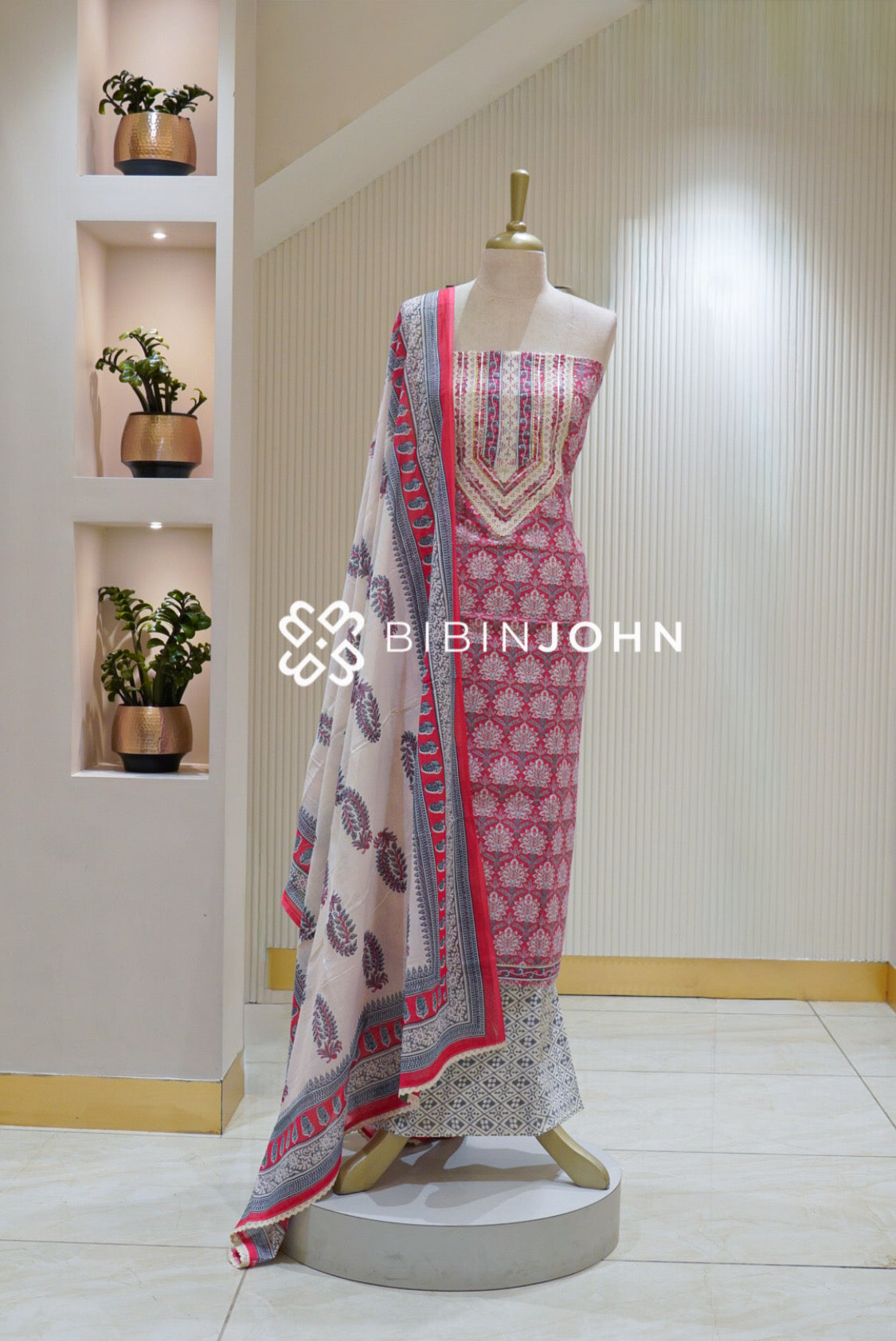 Printed Cotton Unstitched Salwar Suit Material Bright Pink BJ2250