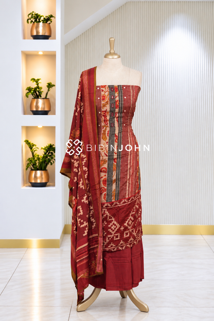 Muslin Embroidery Unstitched Salwar Suit Material Deep Maroon Red BJ2089