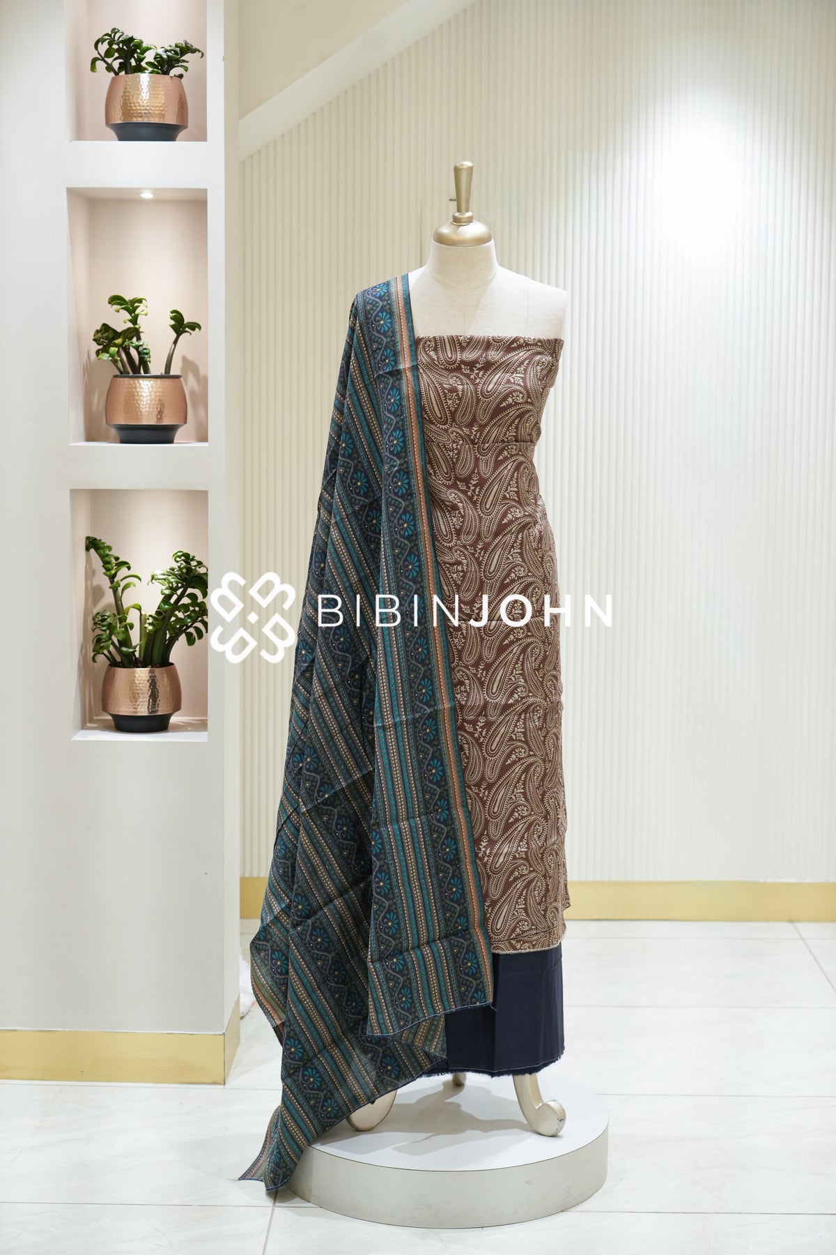 Semi Silk Printed Unstitched Salwar Suit Materials Blue BJ2208