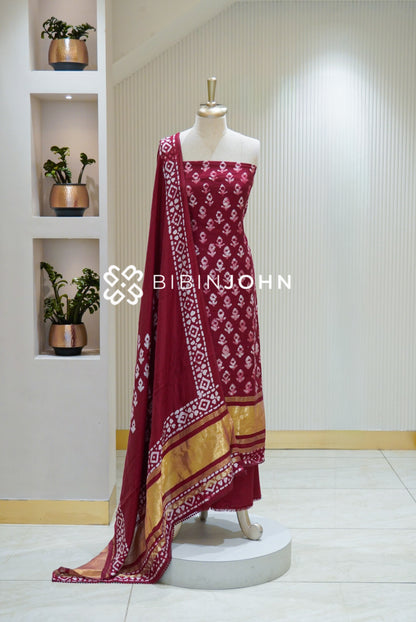 Semi Silk Batik Printed Salwar Suit Material Deep Crimson Maroon BJ2162