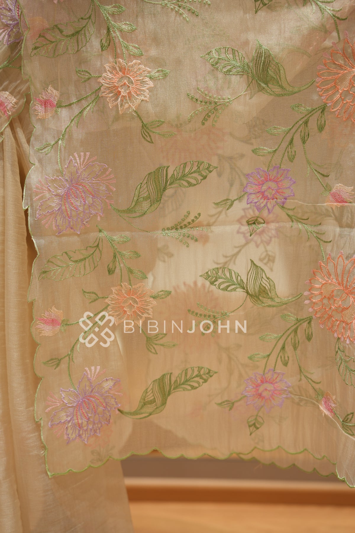 Organza Embroidery Saree For Women Champagne Beige BJ2355