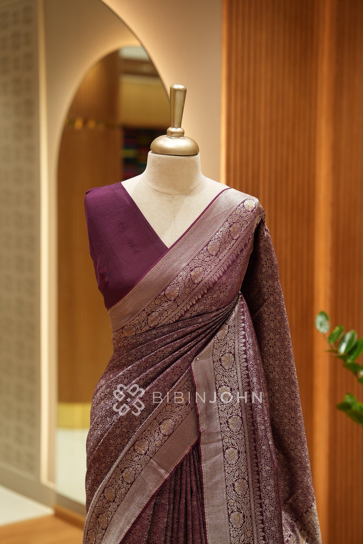 Silk Brocade Saree For Women Wine Purple BJ2391