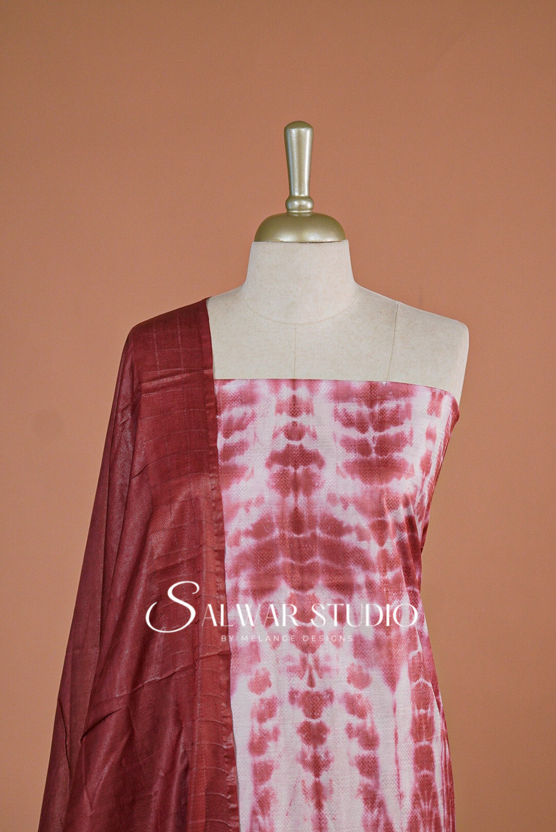 Semi Munga Unstitched Salwar Suit Dress Material Wine Maroon With White AC0177