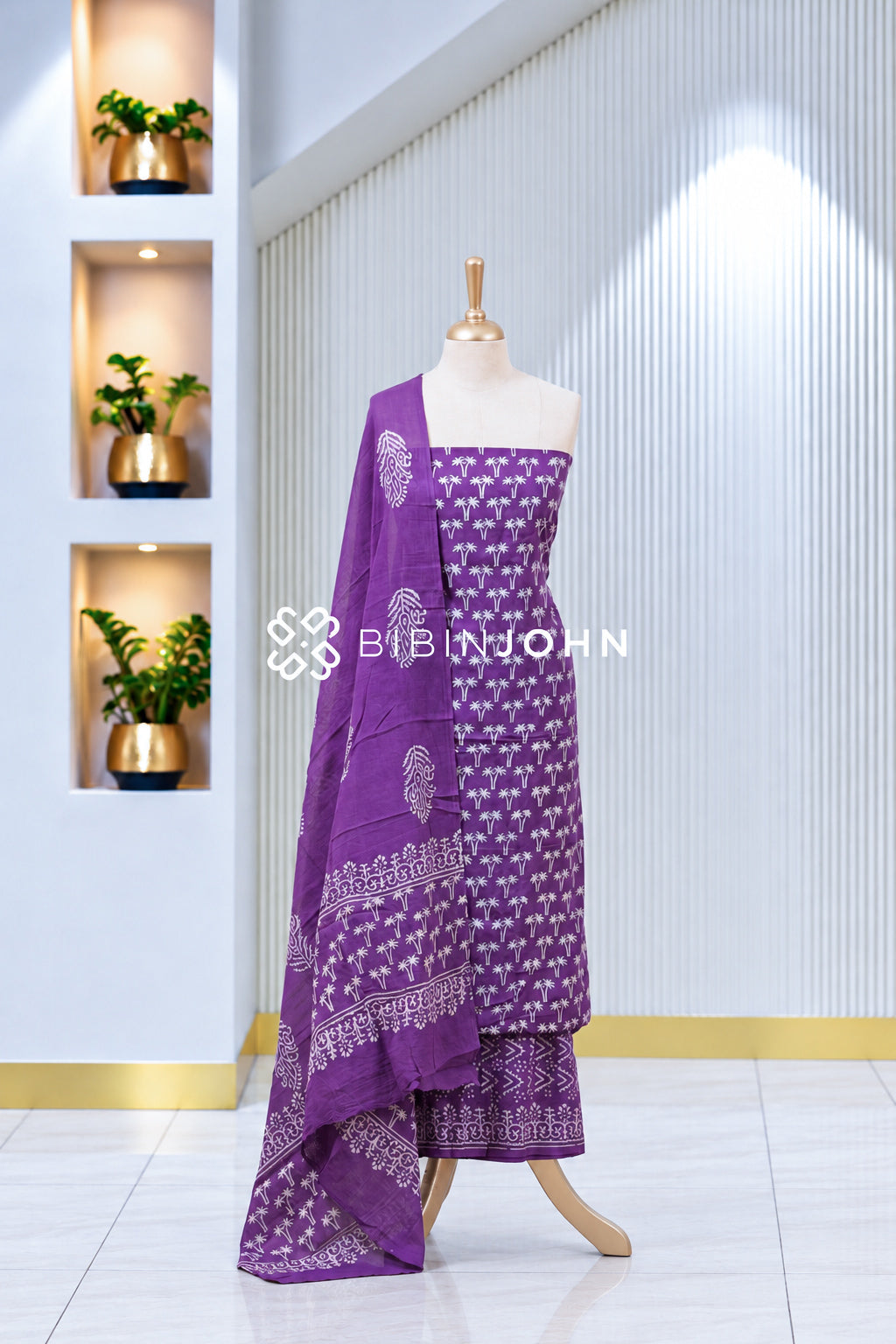 Printed Cotton Unstitched Salwar Suit Material  Purple BJ1971