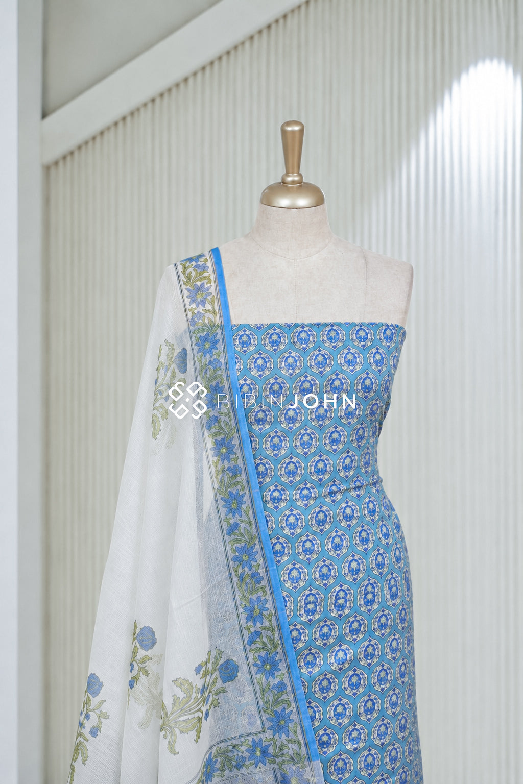 Printed Cotton Unstitched Salwar Suit Material Powder Blue BJ2050