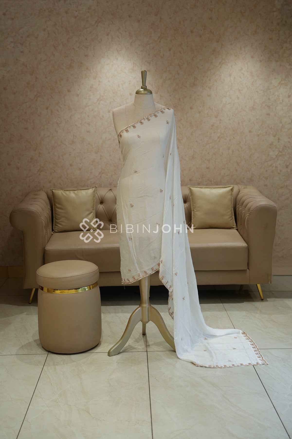 Chiffon Embroidery Dupatta For Women Ivory White BJ2433