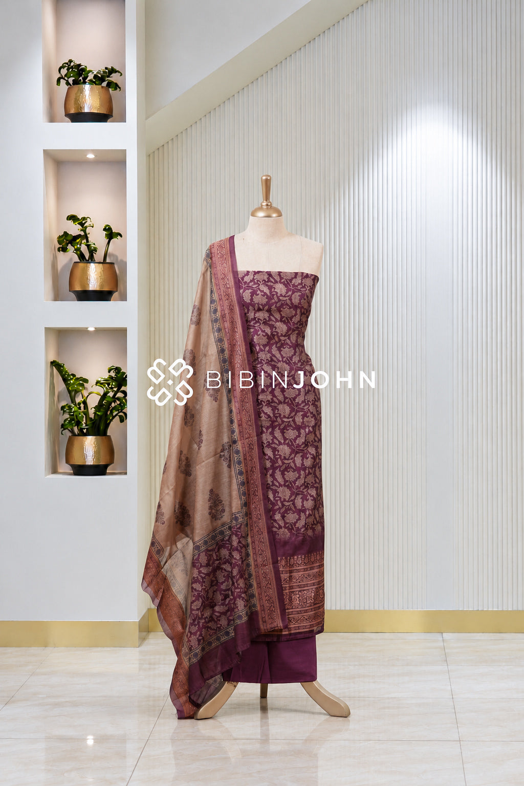 Printed Chanderi Unstitched Salwar Suit Dress Material Wine Purple BJ1825