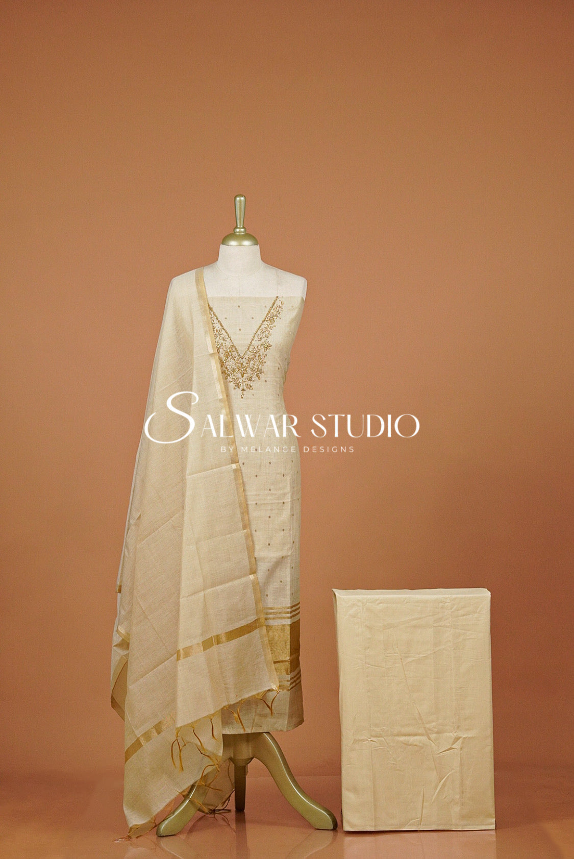 Chanderi Embroidery Unstitched Salwar Suit Dress Material Ivory AC0307