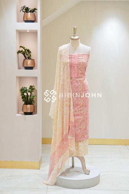 Cotton Embroidery Unstitched Salwar Suit Material Pastel Peach Pink BJ2735