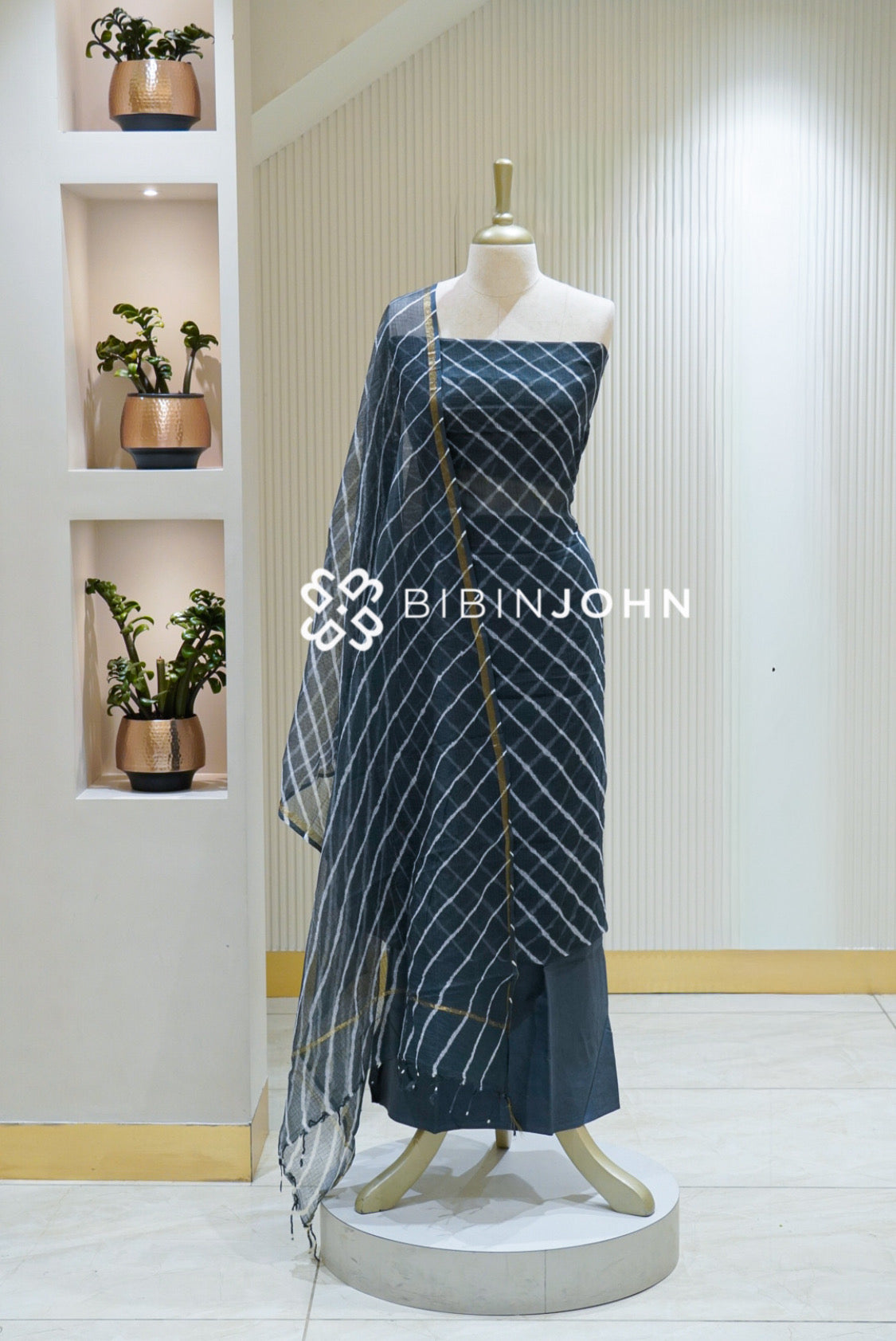 Cotton Cotta Unstitched Salwar Suit Material Charcoal Blue-Grey BJ2506