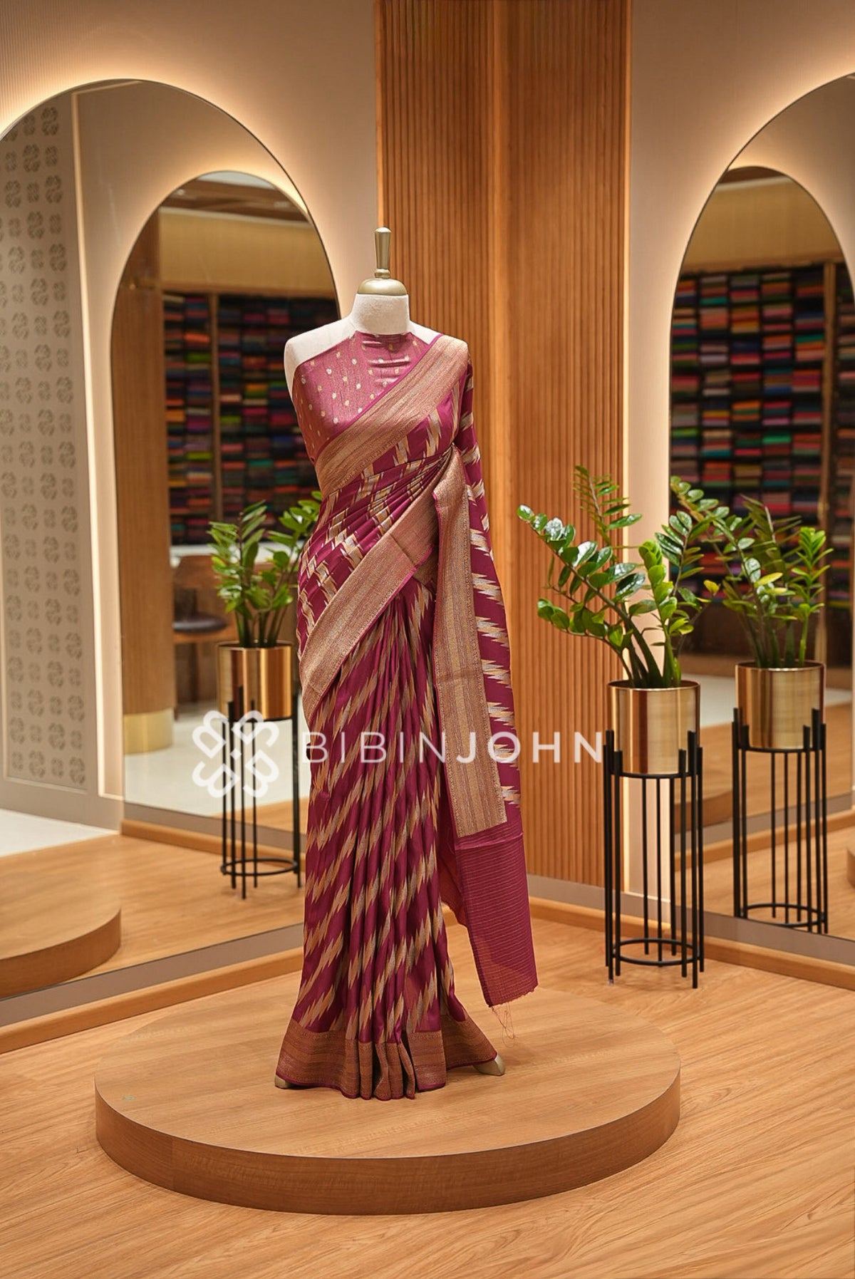 Silk Brocade Saree Wine BJ1031