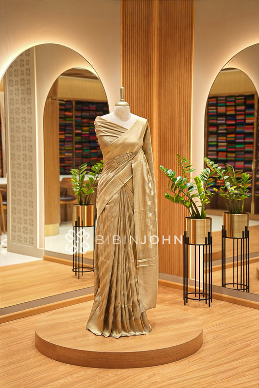 Silk Brocade Saree Champagne Gold BJ1030