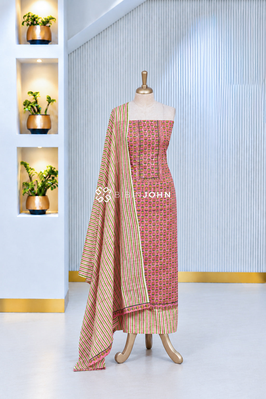 Printed Cotton Unstitched Salwar Suit Material Rose Pink BJ2059