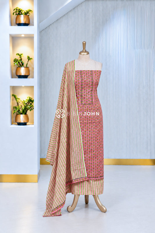 Printed Cotton Unstitched Salwar Suit Material Rose Pink BJ2059