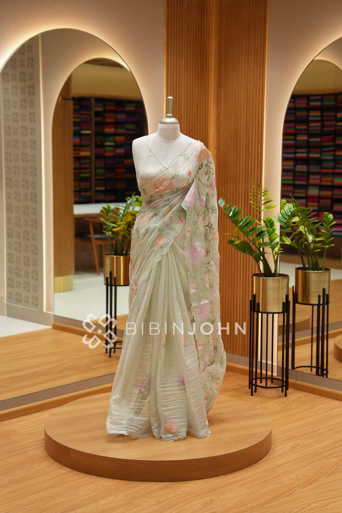 Organza Embroidery Saree For Women Light Pista Green BJ2357
