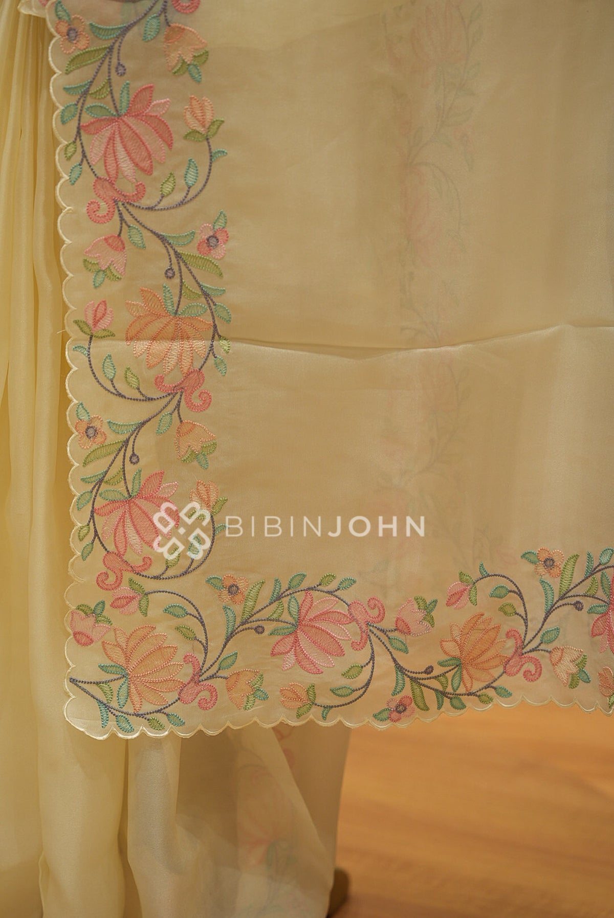 Tissue Organza Embroidery Saree For Women Ivory Cream BJ2660