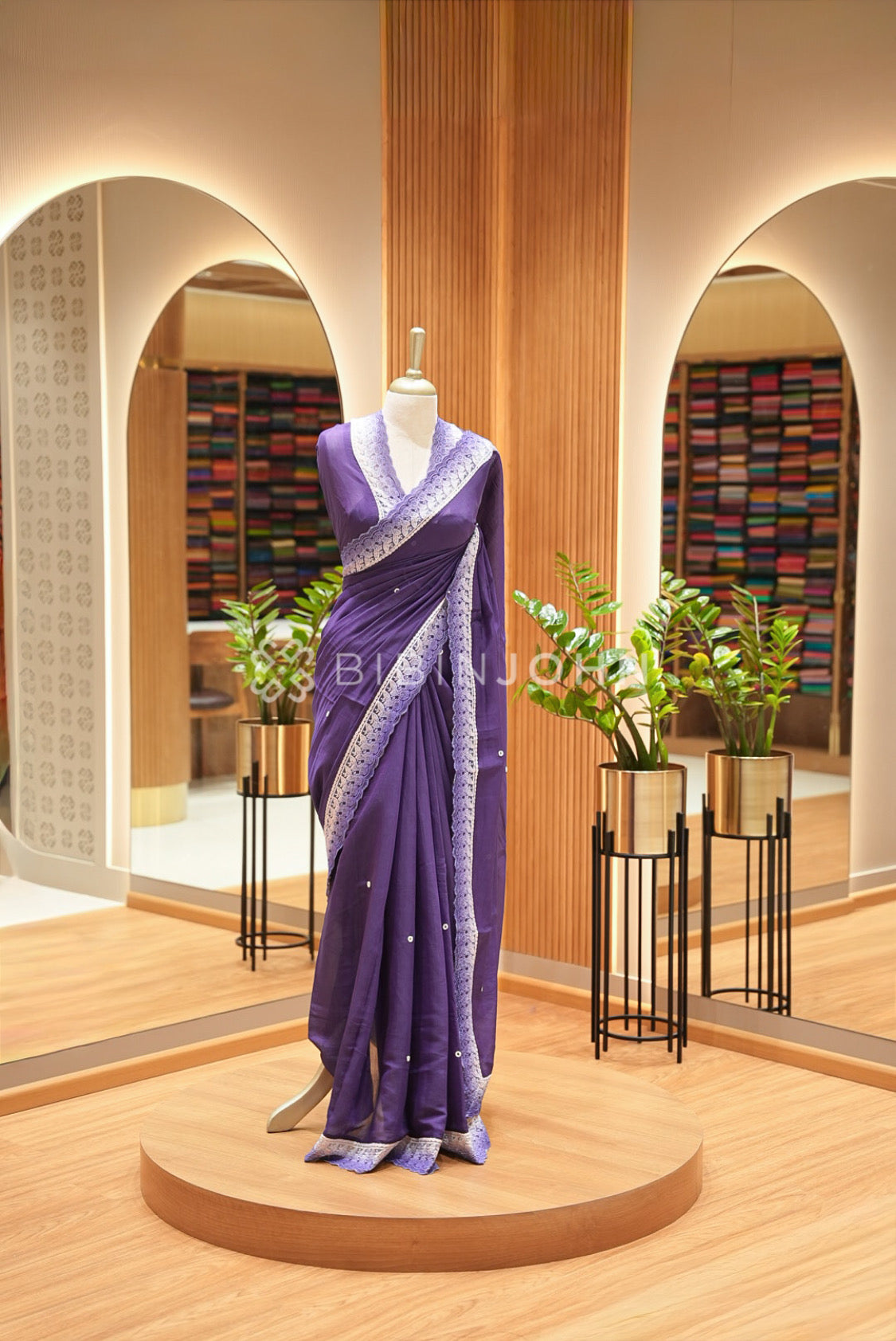 Chanderi Lace Border Saree For Women Deep Purple BJ0839