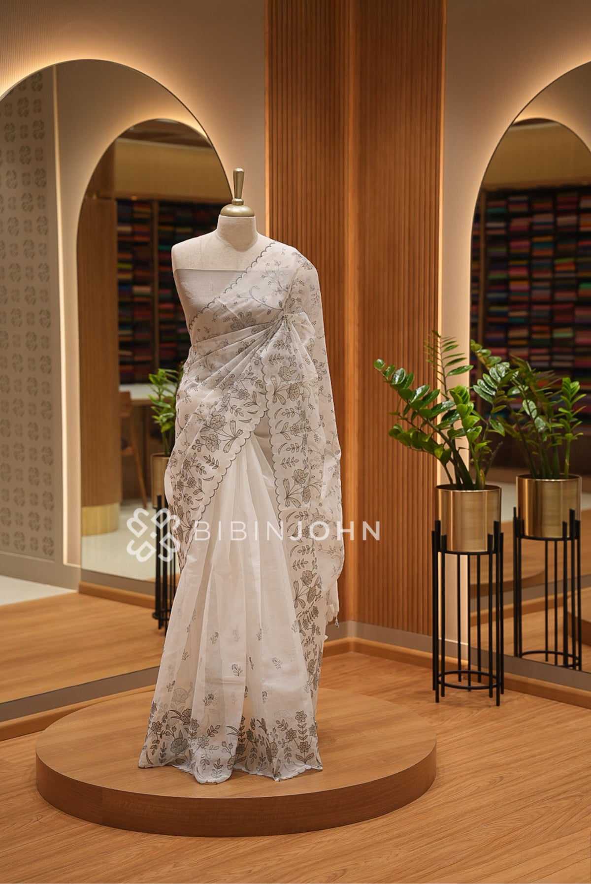 Organza Embroidery Saree For Women Ivory White BJ1639
