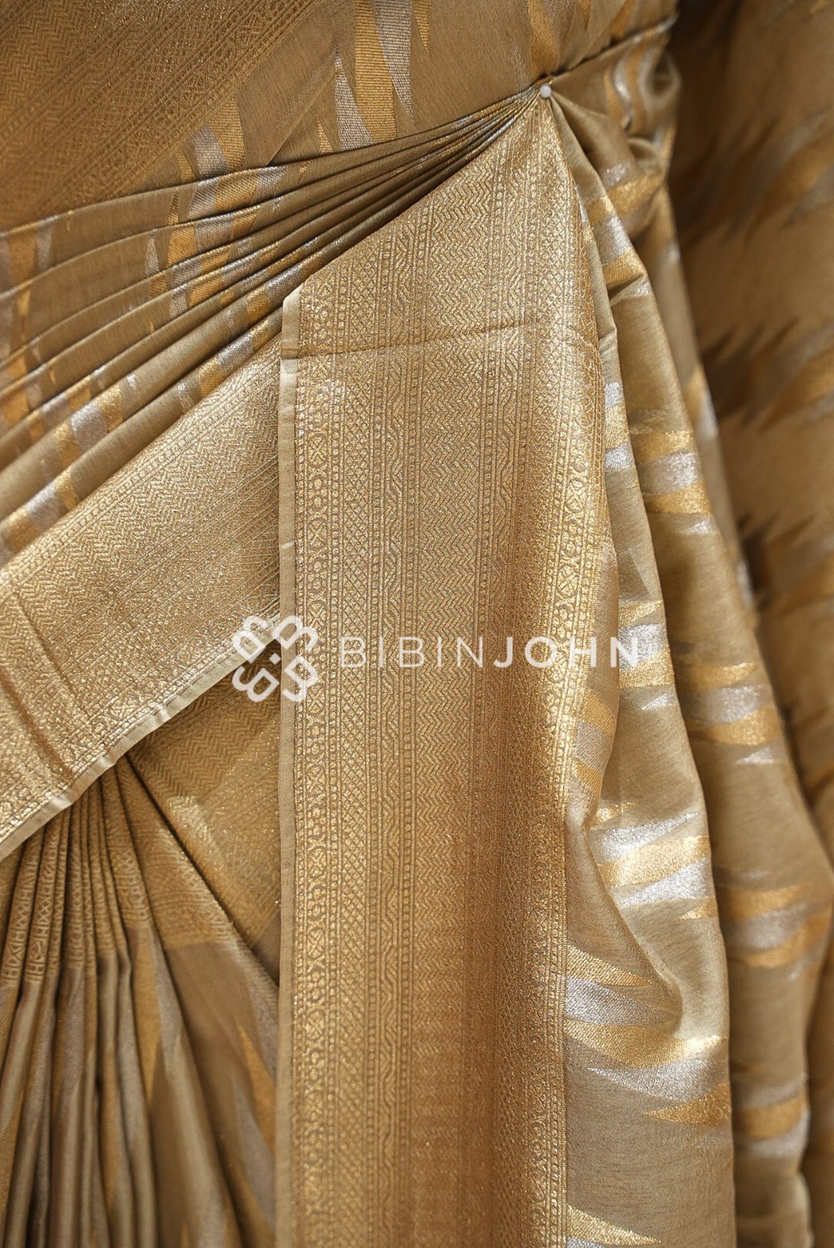 Silk Brocade Saree Champagne Gold BJ1030