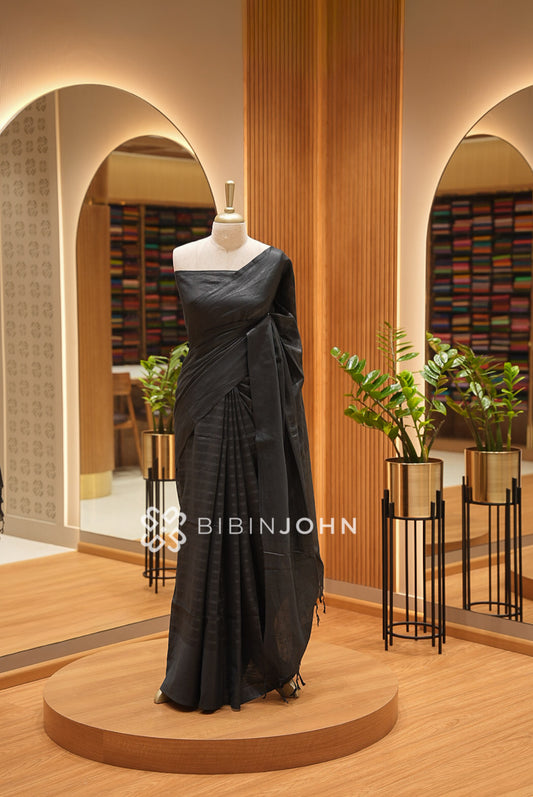 Linen Saree For Women Charcoal Black BJ1651