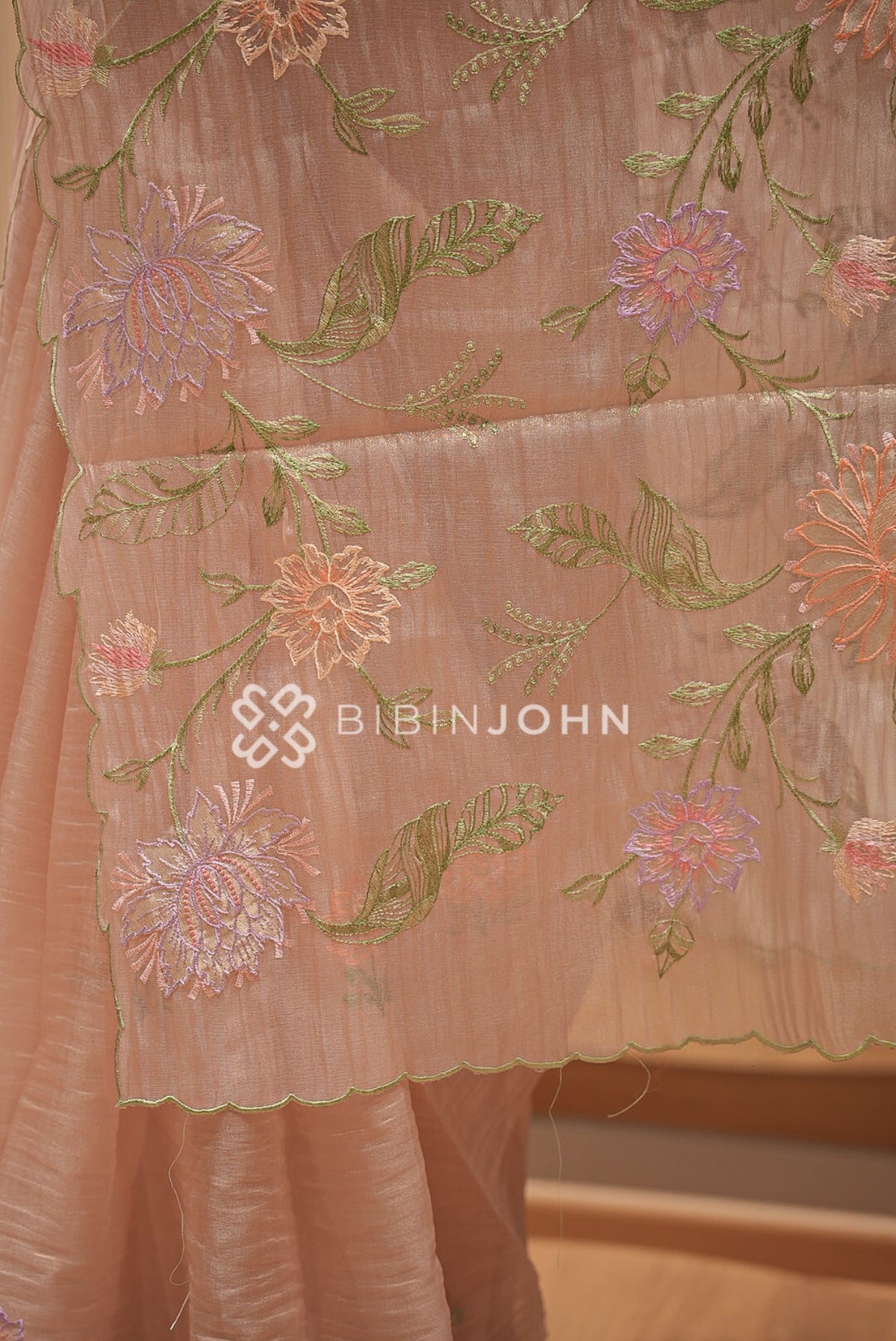 Tissue Organza Embroidery Saree Blush Peach BJ0940