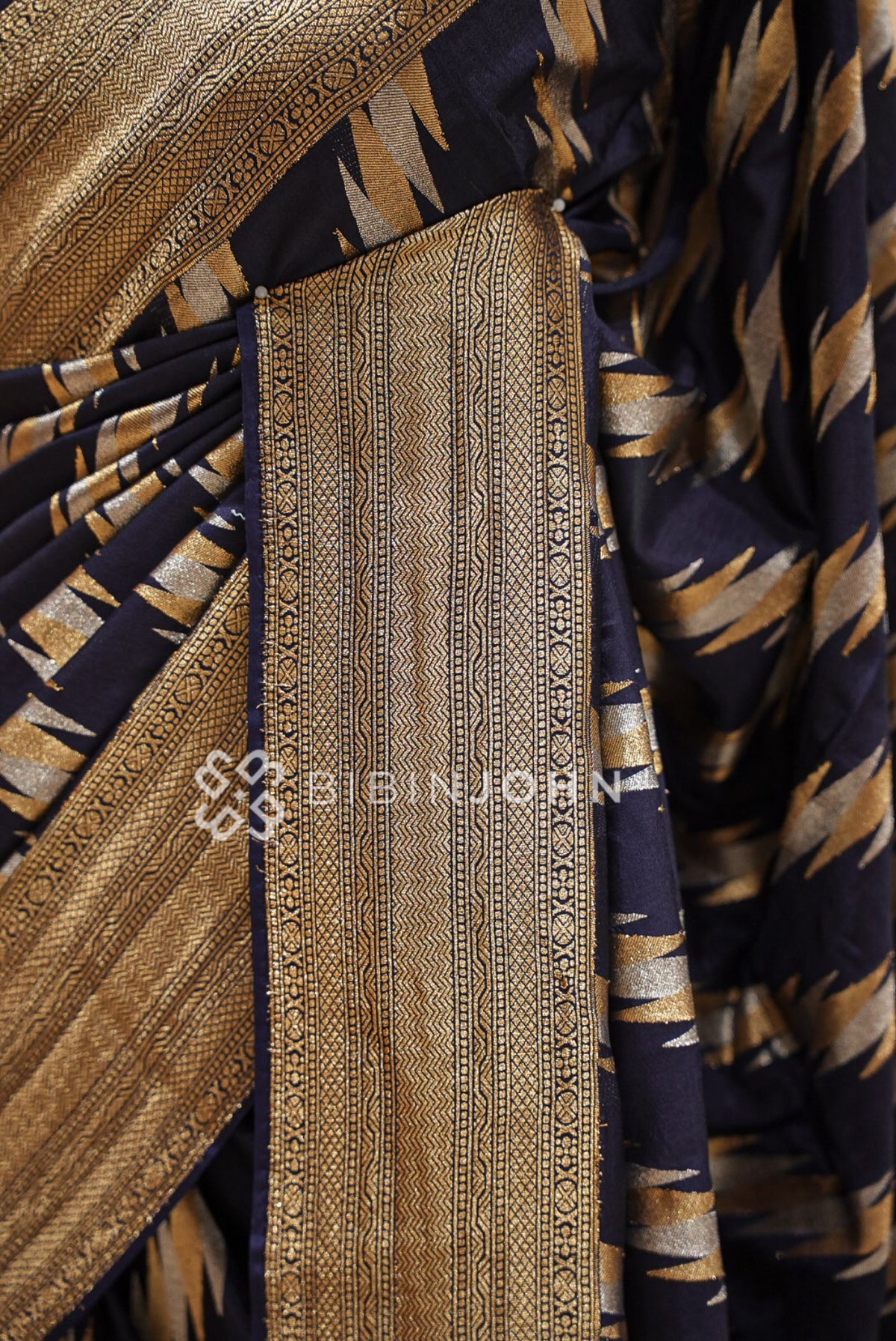 Silk Brocade Saree Dark Blue BJ1033
