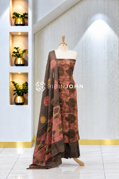 Cotton Ajrakh Unstitched Salwar Suit Material Terracotta Rust Brown BJ1983