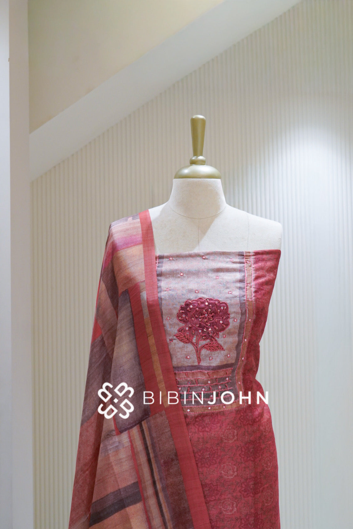 Semi Silk Embroidery Unstitched Salwar Suit Material Dusty Rose Pink BJ2490