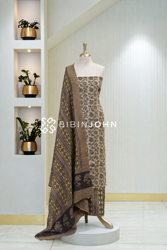 Cotton Ajrak Printed Salwar Suit Material Warm Beige BJ1803