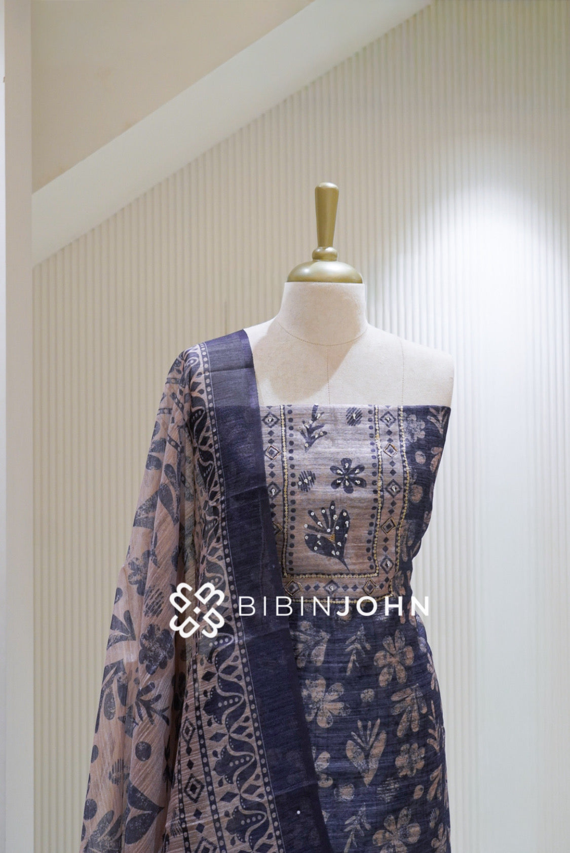 Semi Silk Embroidery Unstitched Salwar Suit Material Slate Blue-Grey BJ2485