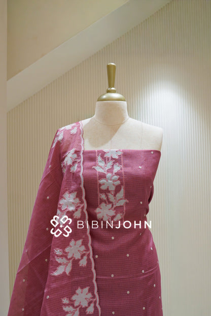 Cotta Embroidery Unstitched Salwar Suit Material Dusty Rose Pink BJ2835