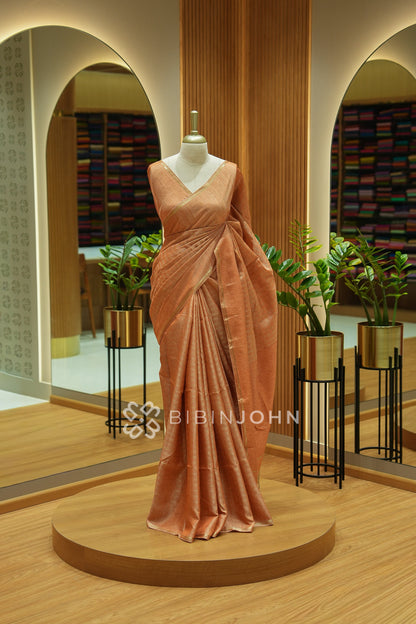 Semi Tussar Weaving Saree For Women Copper Peach BJ2545