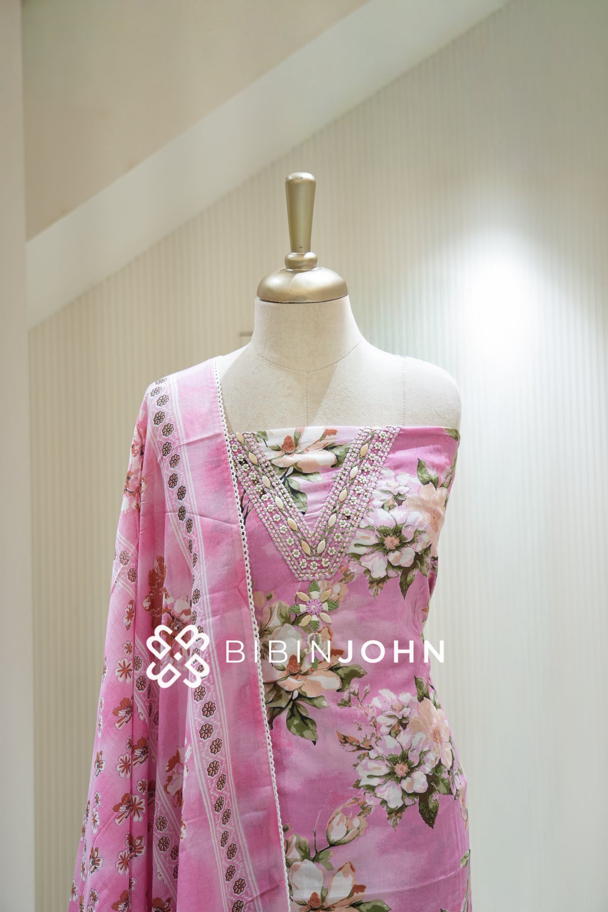 Cotton Embroidery Unstitched Salwar Suit Material Pink BJ2243